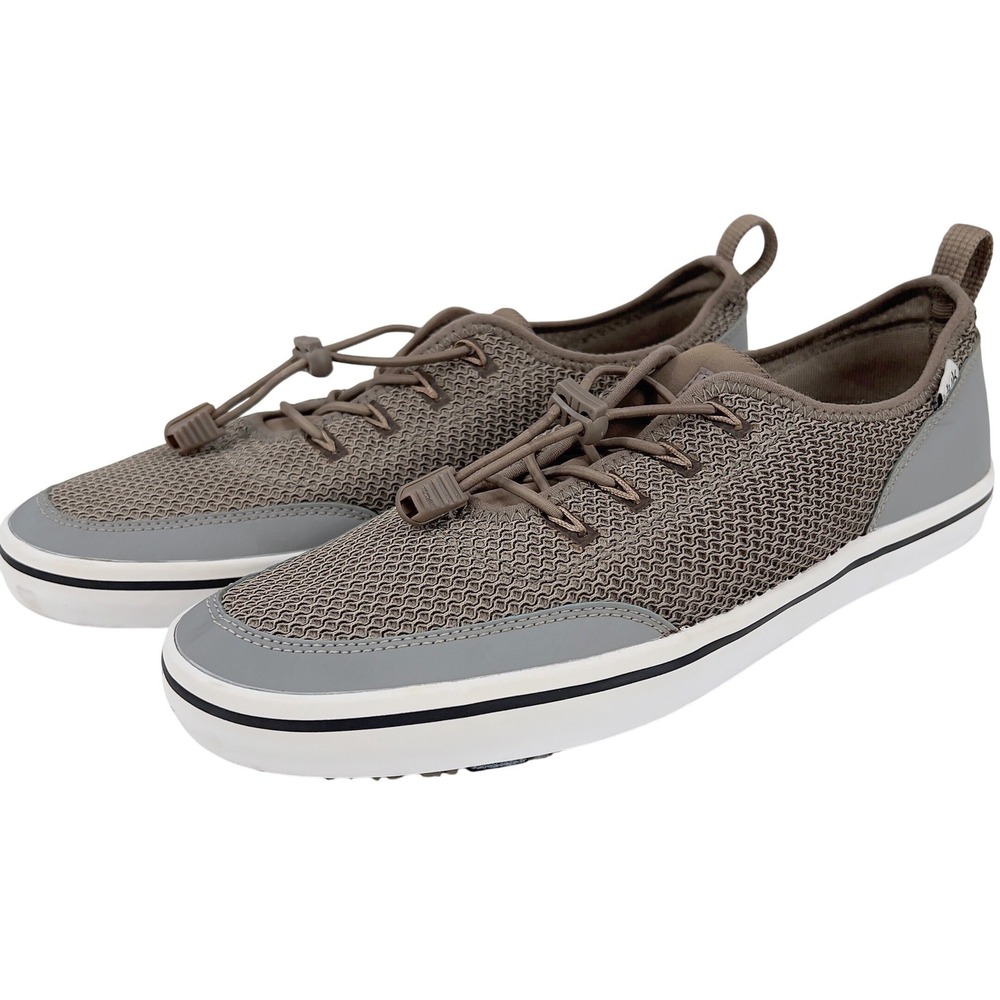 Huk Brewster Mens Fishing Deck Shoe Brown Grey Mesh Bungee Lace Size 12‎